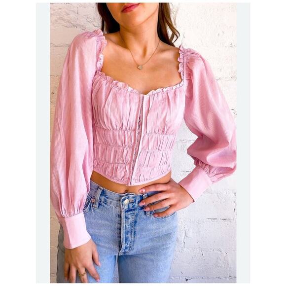ASTR Tops - ASTR The Label Amber Puff Sleeve Smocked Corset Blouse Dusty Rose Small 1759